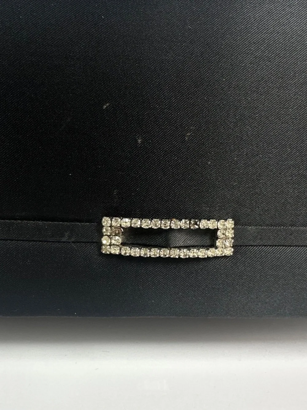 Black Clutch Handbag String Strap Magnetic Snap Rectangle Jeweled Embellishment